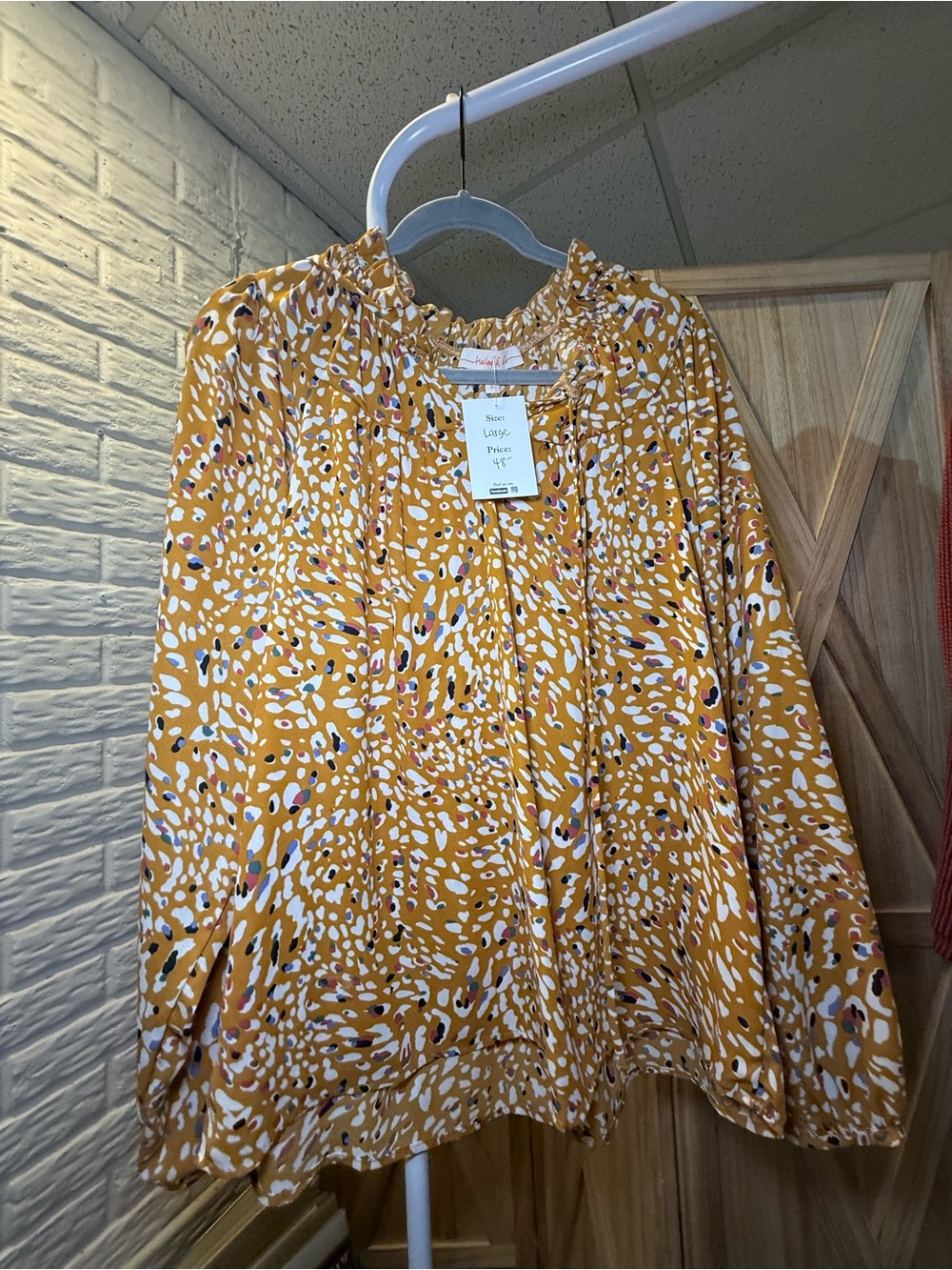 Maeve Mustard Abstract Spot Smocked-Neck Tunic